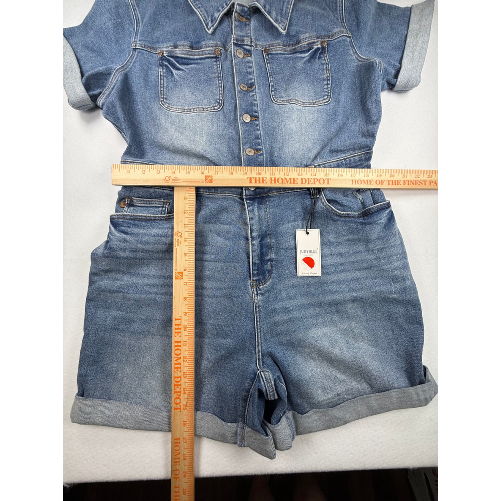Judy Blue Denim Short Sleeve High Waist Romper Women’s 2XL - Picture 4 of 5